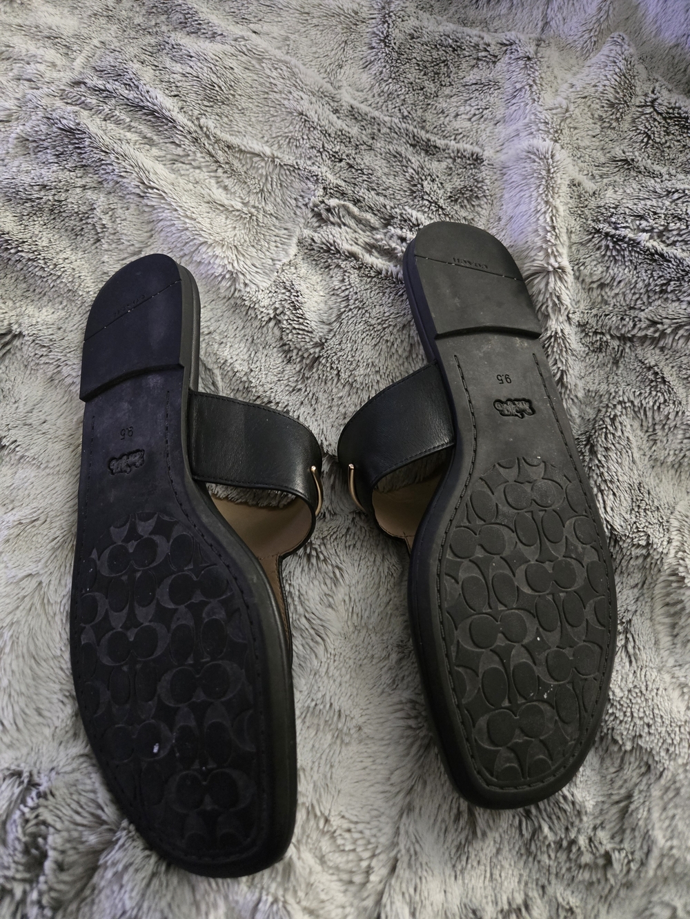 Coach Black Leather Thong Sandals with Gold Hardware - Picture 2 of 2